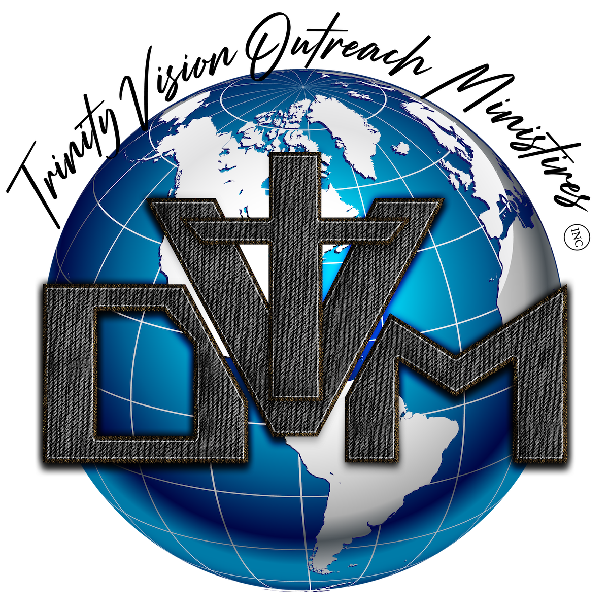 Trinity Vision Outreach Ministries official globe and cross logo
